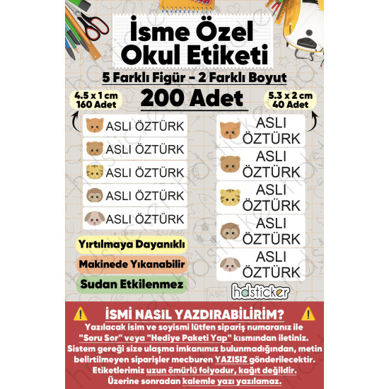 200 Adet Sevimli Hayvanlar Desenli İsme Özel Okul Etiketi Kişiye Özel İsim Baskılı Kalem Defter Kitap Matara Beslenme Çantası Kreş Anaokulu Öğrenci Sticker Seti Suya Dayanıklı Silinmez Folyo Çıkartma 200 Adet Sevimli Hayvanlar Desenli İsme Özel Okul Etiketi Kişiye Özel İsim Baskılı Kalem Defter Kitap Matara Beslenme Çantası Kreş Anaokulu Öğrenci Sticker Seti Suya Dayanıklı Silinmez Folyo Çıkartma