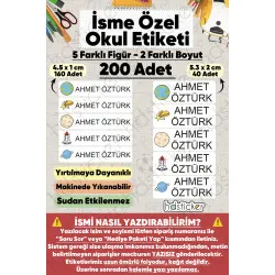200 Adet Uzay Desenli İsme Özel Okul Etiketi Kişiye Özel İsim Baskılı Kalem Defter Kitap Matara Beslenme Çantası Kreş Anaokulu Öğrenci Sticker Seti Suya Dayanıklı Silinmez Folyo Yıkanabilir Çıkartma