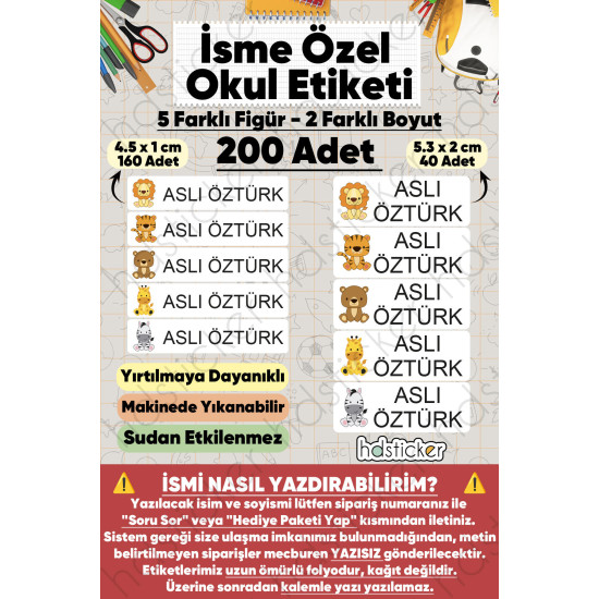 200 Adet Sevimli Hayvanlar Desenli İsme Özel Okul Etiketi Kişiye Özel İsim Baskılı Kalem Defter Kitap Matara Beslenme Çantası Kreş Anaokulu Öğrenci Sticker Seti Suya Dayanıklı Silinmez Folyo Çıkartma 200 Adet Sevimli Hayvanlar Desenli İsme Özel Okul Etiketi Kişiye Özel İsim Baskılı Kalem Defter Kitap Matara Beslenme Çantası Kreş Anaokulu Öğrenci Sticker Seti Suya Dayanıklı Silinmez Folyo Çıkartma