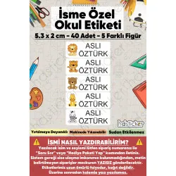200 Adet Sevimli Hayvanlar Desenli İsme Özel Okul Etiketi Kişiye Özel İsim Baskılı Kalem Defter Kitap Matara Beslenme Çantası Kreş Anaokulu Öğrenci Sticker Seti Suya Dayanıklı Silinmez Folyo Çıkartma