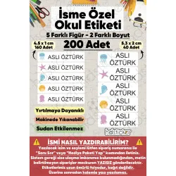 200 Adet Deniz Desenli İsme Özel Okul Etiketi Kişiye Özel İsim Baskılı Kalem Defter Kitap Matara Beslenme Çantası Kreş Anaokulu Öğrenci Sticker Seti Suya Dayanıklı Silinmez Yıkanabilir Folyo Çıkartma