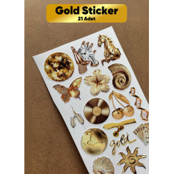 21 Adet Gold Temalı Sticker Seti Ajanda Planner Bullet Journal Laptop Telefon Etiket Çıkartma Paket
