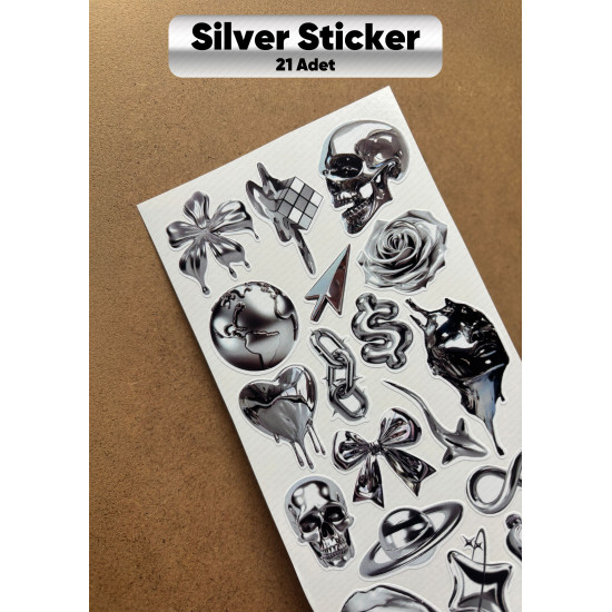 21 Adet Silver Temalı Sticker Seti Ajanda Planner Bullet Journal Laptop Telefon Etiket Çıkartma Mini 21 Adet Silver Temalı Sticker Seti Ajanda Planner Bullet Journal Laptop Telefon Etiket Çıkartma Mini
