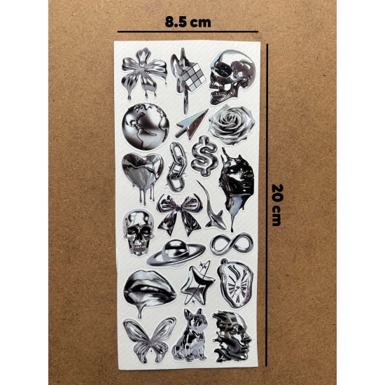 21 Adet Silver Temalı Sticker Seti Ajanda Planner Bullet Journal Laptop Telefon Etiket Çıkartma Mini 21 Adet Silver Temalı Sticker Seti Ajanda Planner Bullet Journal Laptop Telefon Etiket Çıkartma Mini