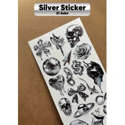 21 Adet Silver Temalı Sticker Seti Ajanda Planner Bullet Journal Laptop Telefon Etiket Çıkartma Mini