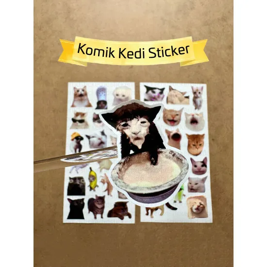 35 Adet Komik Kedi Temalı Sticker Seti Planner, Ajanda, Laptop Uyumlu Kediler Mini Etiket