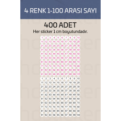 400 Adet 1-100 Sayılar Renkli Sticker 1 cm Etiket Çıkartma Okul, Ofis, Planlayıcı Kullanımı