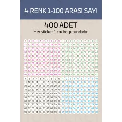 400 Adet 1-100 Sayılar Renkli Sticker 1 cm Etiket Çıkartma Okul, Ofis, Planlayıcı Kullanımı