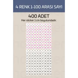 400 Adet 1-100 Sayılar Renkli Sticker 1 cm Etiket Çıkartma Okul, Ofis, Planlayıcı Kullanımı