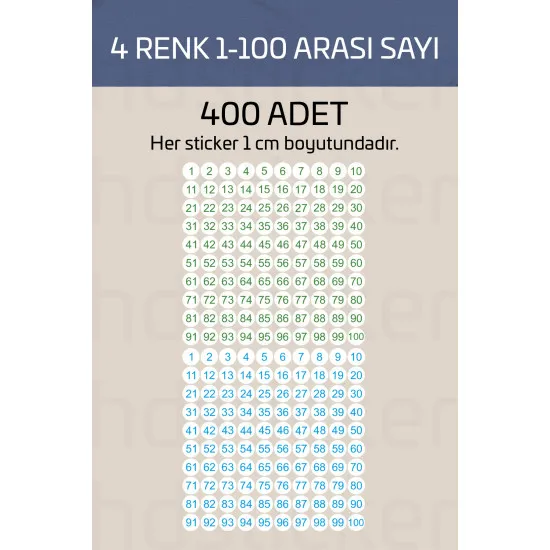 400 Adet 1-100 Sayılar Renkli Sticker 1 cm Etiket Çıkartma Okul, Ofis, Planlayıcı Kullanımı 400 Adet 1-100 Sayılar Renkli Sticker 1 cm Etiket Çıkartma Okul, Ofis, Planlayıcı Kullanımı