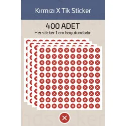 400 Adet Kırmızı Tik Sticker 1 cm Red Çıkartma Etiket Sticker Planlayıcı, Okul, Ofis Kullanımı