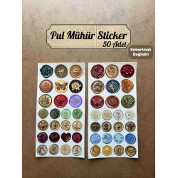50 Adet Retro Pul Mühür Sticker Seti Vintage Etiket Karışık Desen Hediye Davetiye Defter Süsleme