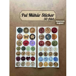 50 Adet Retro Pul Mühür Sticker Seti Vintage Etiket Karışık Desen Hediye Davetiye Defter Süsleme