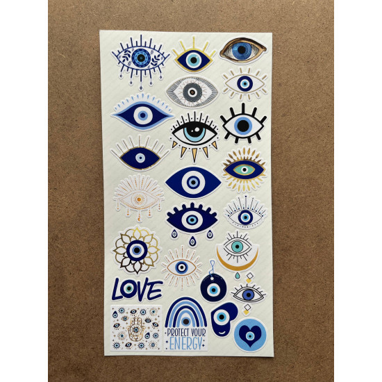 52 Adet Nazar Boncuğu Temalı Sticker - Bullet Journal, Ajanda, Defter, Süsleme Paketleme Etiket Seti 52 Adet Nazar Boncuğu Temalı Sticker - Bullet Journal, Ajanda, Defter, Süsleme Paketleme Etiket Seti