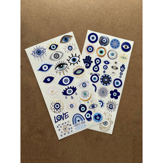 52 Adet Nazar Boncuğu Temalı Sticker - Bullet Journal, Ajanda, Defter, Süsleme Paketleme Etiket Seti 52 Adet Nazar Boncuğu Temalı Sticker - Bullet Journal, Ajanda, Defter, Süsleme Paketleme Etiket Seti