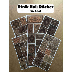 56 Adet Etnik Halı Kilim Desenli Motif Vintage Bohem Ajanda Defter Scrapbook Etiket Sticker Çıkartma