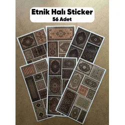 56 Adet Etnik Halı Kilim Desenli Motif Vintage Bohem Ajanda Defter Scrapbook Etiket Sticker Çıkartma