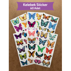 60 Adet Kelebek Sticker Seti - Defter, Duvar, Laptop, Telefon, Ayna, Cam Çocuk Kitap Dekor Etiket P2 60 Adet Kelebek Sticker Seti - Defter, Duvar, Laptop, Telefon, Ayna, Cam Çocuk Kitap Dekor Etiket P2
