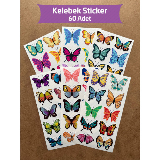 60 Adet Kelebek Sticker Seti - Defter, Duvar, Laptop, Telefon, Ayna, Cam Çocuk Kitap Dekor Etiket P2 60 Adet Kelebek Sticker Seti - Defter, Duvar, Laptop, Telefon, Ayna, Cam Çocuk Kitap Dekor Etiket P2