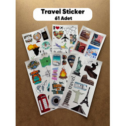 61 Adet Travel Seyahat Temalı Sticker Seti - Gezi, Valiz, Laptop, Defter İçin Renkli Etiket Çıkartma 61 Adet Travel Seyahat Temalı Sticker Seti - Gezi, Valiz, Laptop, Defter İçin Renkli Etiket Çıkartma