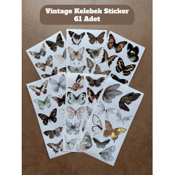 61 Adet Vintage Kelebek Sticker Seti - Defter, Duvar, Laptop, Ayna, Cam Çocuk Kitap Dekor Etiket P4