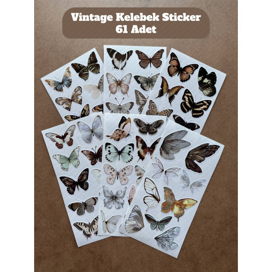 61 Adet Vintage Kelebek Sticker Seti - Defter, Duvar, Laptop, Ayna, Cam Çocuk Kitap Dekor Etiket P4 61 Adet Vintage Kelebek Sticker Seti - Defter, Duvar, Laptop, Ayna, Cam Çocuk Kitap Dekor Etiket P4