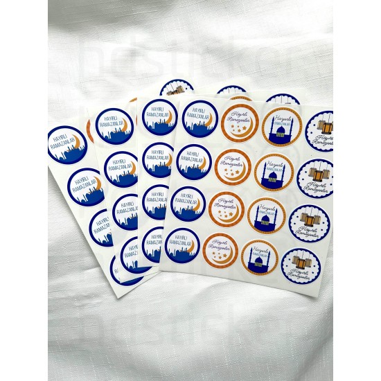 64 Adet Hayırlı Ramazanlar Ramazan Süsleme Paketleme Ambalaj Temalı Sticker Seti Etiket 4 CM P3