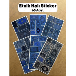 65 Adet Etnik Halı Kilim Desenli Motif Vintage Bohem Ajanda Defter Scrapbook Etiket Sticker Çıkartma