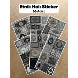 66 Adet Etnik Halı Kilim Desenli Motif Vintage Bohem Ajanda Defter Scrapbook Etiket Sticker Çıkartma