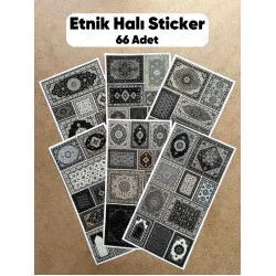 66 Adet Etnik Halı Kilim Desenli Motif Vintage Bohem Ajanda Defter Scrapbook Etiket Sticker Çıkartma