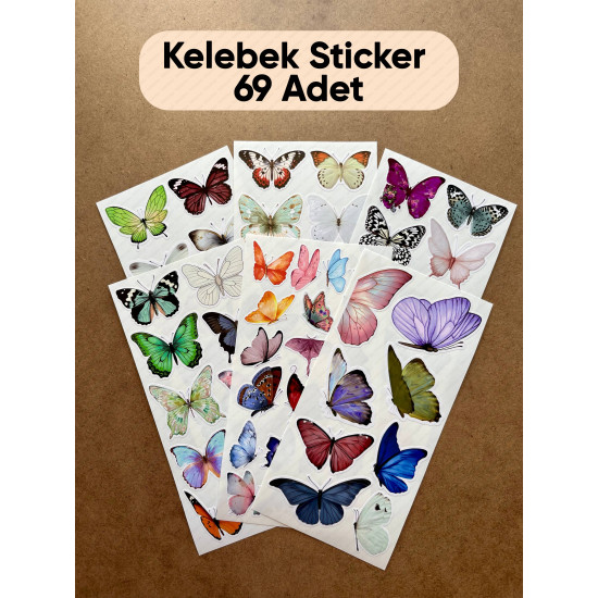 69 Adet Kelebek Sticker Seti - Defter, Duvar, Laptop, Telefon, Ayna, Cam Çocuk Kitap Dekor Etiket P3 69 Adet Kelebek Sticker Seti - Defter, Duvar, Laptop, Telefon, Ayna, Cam Çocuk Kitap Dekor Etiket P3