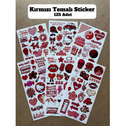 6'lı Kırmızı Art Temalı Sticker Seti 125 Adet Planner Ajanda Laptop Telefon Bullet Journal Etiket