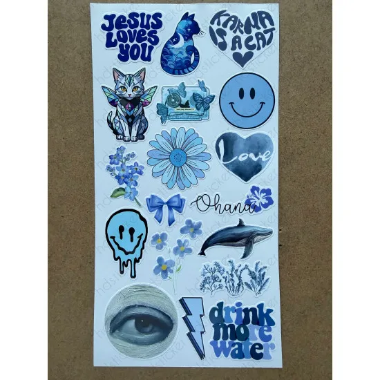 6'lı Mavi Art Temalı Sticker Seti 106 Adet Planner Ajanda Laptop Telefon Bullet Journal Etiket 6'lı Mavi Art Temalı Sticker Seti 106 Adet Planner Ajanda Laptop Telefon Bullet Journal Etiket