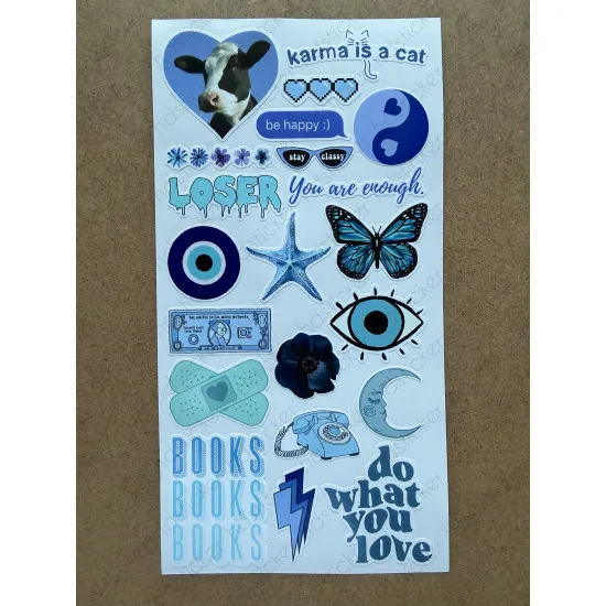 6'lı Mavi Art Temalı Sticker Seti 106 Adet Planner Ajanda Laptop Telefon Bullet Journal Etiket 6'lı Mavi Art Temalı Sticker Seti 106 Adet Planner Ajanda Laptop Telefon Bullet Journal Etiket