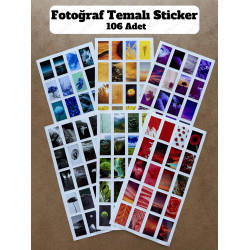 6'lı Renkli Fotoğraf Temalı Sticker Seti 120 Adet Planner Ajanda Laptop Bullet Journal Etiket