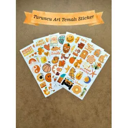 6'lı Turuncu Art Temalı Sticker Seti 110 Adet Planner Ajanda Laptop Telefon Bullet Journal Etiket