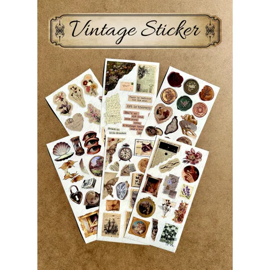 6'lı Vintage Temalı Sticker Seti 79 Adet Planner Ajanda Laptop Tablet Telefon Bullet Journal Etiket 6'lı Vintage Temalı Sticker Seti 79 Adet Planner Ajanda Laptop Tablet Telefon Bullet Journal Etiket