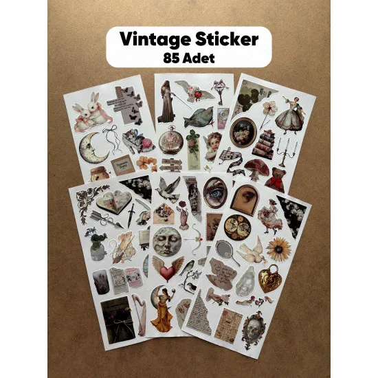 6'lı Vintage Temalı Sticker Seti 85 Adet Planner Ajanda Laptop Tablet Telefon Bullet Journal Etiket