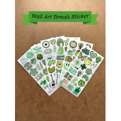 6'lı Yeşil Art Temalı Sticker Seti 116 Adet Planner Ajanda Laptop Telefon Bullet Journal Etiket