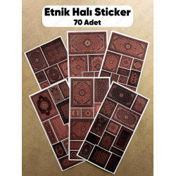 70 Adet Etnik Halı Kilim Desenli Motif Vintage Bohem Ajanda Defter Scrapbook Etiket Sticker Çıkartma