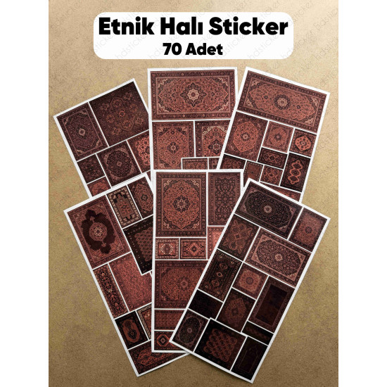 70 Adet Etnik Halı Kilim Desenli Motif Vintage Bohem Ajanda Defter Scrapbook Etiket Sticker Çıkartma