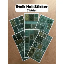71 Adet Etnik Halı Kilim Desenli Motif Vintage Bohem Ajanda Defter Scrapbook Etiket Sticker Çıkartma
