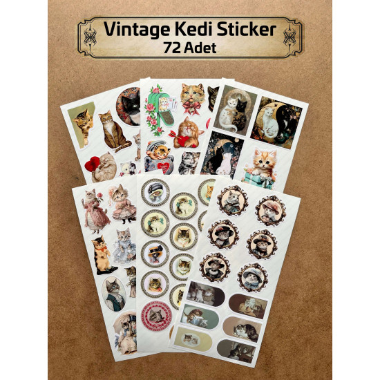 72 Adet Vintage Kedi Sticker - Ajanda, Bullet Journal, Telefon, Laptop, Defter, Retro, Dekor Etiket 72 Adet Vintage Kedi Sticker - Ajanda, Bullet Journal, Telefon, Laptop, Defter, Retro, Dekor Etiket