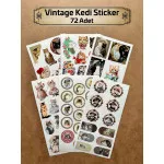 72 Adet Vintage Kedi Sticker - Ajanda, Bullet Journal, Telefon, Laptop, Defter, Retro, Dekor Etiket
