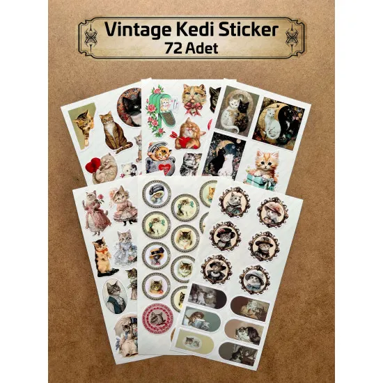 72 Adet Vintage Kedi Sticker - Ajanda, Bullet Journal, Telefon, Laptop, Defter, Retro, Dekor Etiket 72 Adet Vintage Kedi Sticker - Ajanda, Bullet Journal, Telefon, Laptop, Defter, Retro, Dekor Etiket
