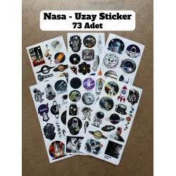 73 Adet NASA Uzay Sticker Seti - Astronot, Gezegen, Roket Temalı Laptop Tablet Bullet Journal Etiket
