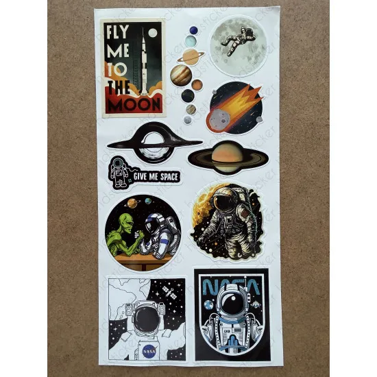 73 Adet NASA Uzay Sticker Seti - Astronot, Gezegen, Roket Temalı Laptop Tablet Bullet Journal Etiket