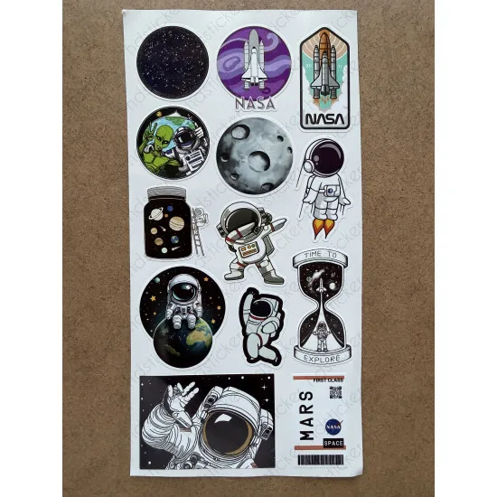 73 Adet NASA Uzay Sticker Seti - Astronot, Gezegen, Roket Temalı Laptop Tablet Bullet Journal Etiket