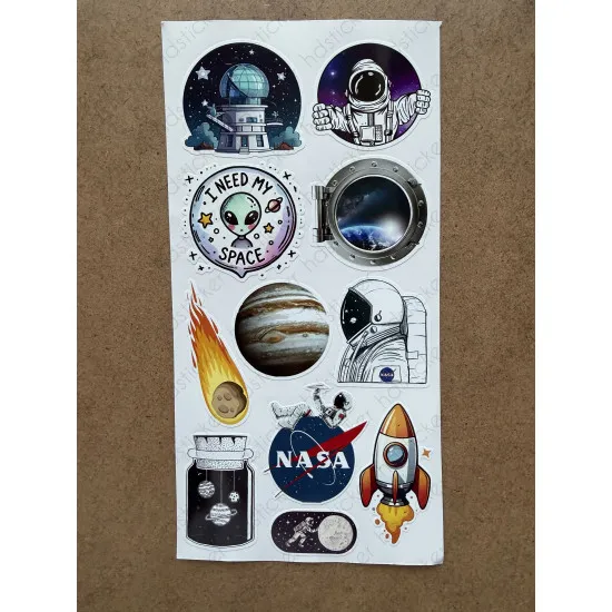 73 Adet NASA Uzay Sticker Seti - Astronot, Gezegen, Roket Temalı Laptop Tablet Bullet Journal Etiket
