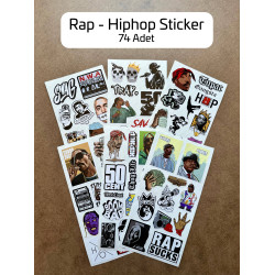 74 Adet Rap Hiphop Sticker Seti - Laptop, Kaykay, Defter, Ajanda Etiket Renkli ve Tarz Çıkartma